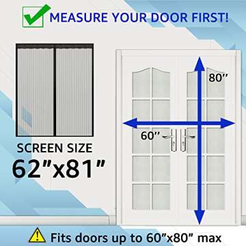 TheFitLife Magnetic Screen Door - Heavy Duty Mesh Curtain with Full Frame Hook and Loop Powerful Magnets That Snap Shut Automatically (62''x81'' - Fits Doors up to 60''x80'', Black)