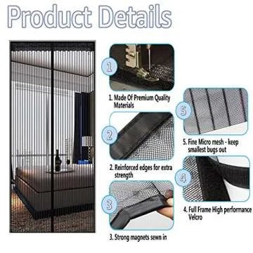 TheFitLife Magnetic Screen Door - Heavy Duty Mesh Curtain with Full Frame Hook and Loop Powerful Magnets That Snap Shut Automatically (62''x81'' - Fits Doors up to 60''x80'', Black)