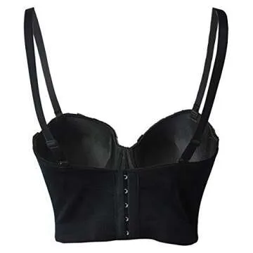 bslingerie® Madonna Style Metallic Studs Bustier Bra Corset Top (XL, Black Pearl)