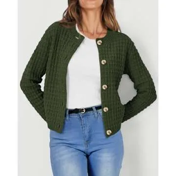 PRETTYGARDEN Women's Knit Cardigan Sweaters Casual Long Sleeve Open Front Button Down Trendy Jackets Outerwear (Army Green,Small)