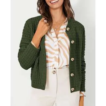 PRETTYGARDEN Women's Knit Cardigan Sweaters Casual Long Sleeve Open Front Button Down Trendy Jackets Outerwear (Army Green,Small)