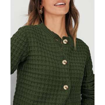 PRETTYGARDEN Women's Knit Cardigan Sweaters Casual Long Sleeve Open Front Button Down Trendy Jackets Outerwear (Army Green,Small)