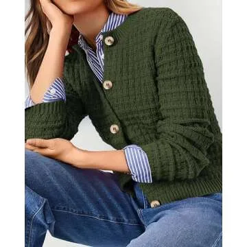 PRETTYGARDEN Women's Knit Cardigan Sweaters Casual Long Sleeve Open Front Button Down Trendy Jackets Outerwear (Army Green,Small)