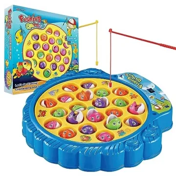 Haktoys Fishing Game for Kids and Toddlers - Rotating Fish Board with 21 Fish, 4 Poles, and Music On...