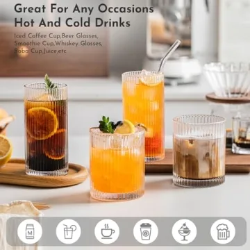 Premium Vintage Glass Cups Set with Straws - Durable & Stylish