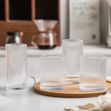 Premium Vintage Glass Cups Set with Straws - Durable & Stylish