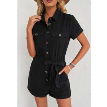 GRAPENT Women’s Black Casual Button Down Romper
