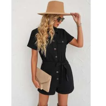 GRAPENT Women’s Black Casual Button Down Romper