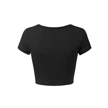 MixMatchy Women's Cotton Solid Scoop Neck Cap Sleeve Crop Top Shirt Black M