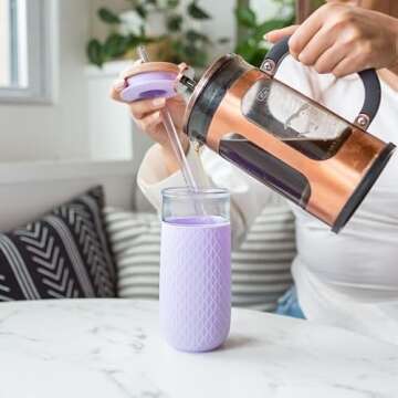 Ello Devon 18oz Glass Tumbler | Eco-Friendly Design, Bamboo Wood Lid, Silicone Sleeve | Perfect for ...