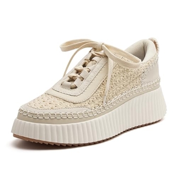 Women Lace-Up Platform Woven Sneakers - Stylish, Comfortable Casual Footwear