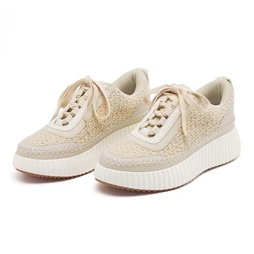 Stylish Women Lace Up Platform Woven Sneakers for Comfort