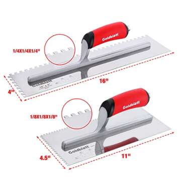 Goldblatt 2-Piece Notch Trowel Set, 1/8"X1/8" Square & 1/4"X1/4" Square, Made of Premium Stainless S...