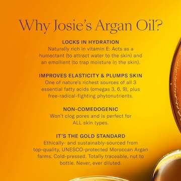 Josie Maran Pure Argan Oil - Hydrating Argan Oil for Hair, Skin & Nails - Everyday Oil Made With Vitamin E + Essential Fatty Acids for Dry Skin - Improves Elasticity & Smoothes Fine Lines (1.7 oz)