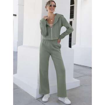 ANRABESS Women 2 Piece Outfits Sweatsuit Zip Up Crop Hoodies SweatPants Lounge Matching Sweat Set 2024 Winter Trendy Clothes Light Green Small
