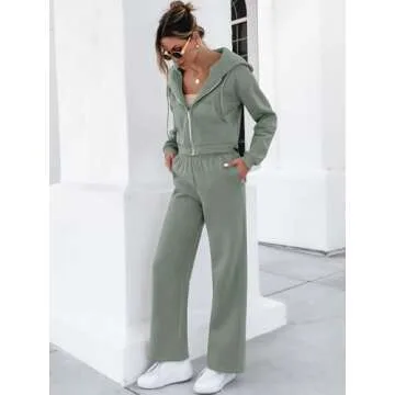 ANRABESS Women 2 Piece Outfits Sweatsuit Zip Up Crop Hoodies SweatPants Lounge Matching Sweat Set 2024 Winter Trendy Clothes Light Green Small