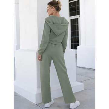 ANRABESS Women 2 Piece Outfits Sweatsuit Zip Up Crop Hoodies SweatPants Lounge Matching Sweat Set 2024 Winter Trendy Clothes Light Green Small