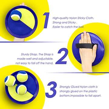 trassi Toss and Catch Ball Set with 6 Paddle,3 Balls and1 Storage Bag,Suitable for Camping Games,Beach Toys,Backyard Games,Sports for Kids,Adults and Families.