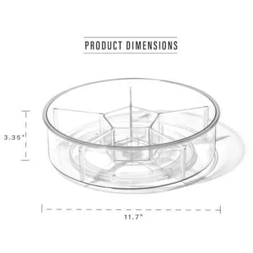 BINO Plastic Round Turntable Organizer with 6 Compartments - Clear | Spinning Divided Turntable Cont...
