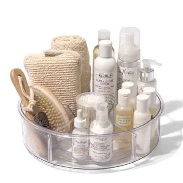 BINO Plastic Round Turntable Organizer with 6 Compartments - Clear | Spinning Divided Turntable Container | Rotating Organizer Storage for Bottle Condiments Fridge Kitchen Counter Pantry Bathroom