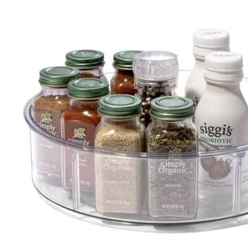 BINO Plastic Round Turntable Organizer with 6 Compartments - Clear | Spinning Divided Turntable Container | Rotating Organizer Storage for Bottle Condiments Fridge Kitchen Counter Pantry Bathroom