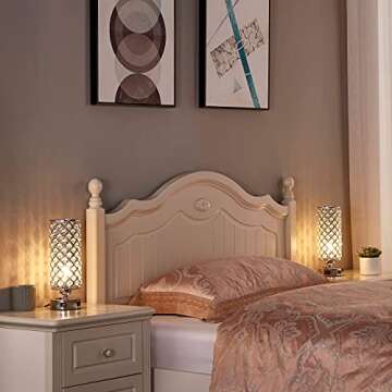 Kakanuo USB Crystal Table Lamps Bedside Lamps Set of 2, Modern Nightstand Lamps with Dual USB Charging Ports, Glam Bedroom Lamps Table Lamps for Bedroom, Living Room, Study Room and Office (Set of 2)