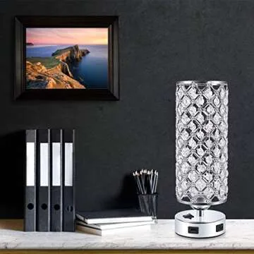 Kakanuo USB Crystal Table Lamps Bedside Lamps Set of 2, Modern Nightstand Lamps with Dual USB Charging Ports, Glam Bedroom Lamps Table Lamps for Bedroom, Living Room, Study Room and Office (Set of 2)