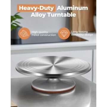 Kootek 253 Pcs Cake Decorating Kit, 12" Aluminum Alloy Cake Turntable, 48 Numbered Icing Tips, 3 Russian Piping Nozzles, Offset and Straight Spatulas, Cake Leveler, Pastry Bags Baking Supplies