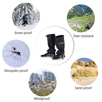 Lixada Waterproof Leg Gaiters for Outdoor Hiking Walking Climbing Hunting Snow Legging Gaiters Boot Shoe Covers(1 Pair)