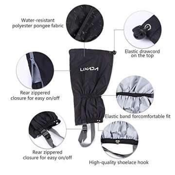 Lixada Waterproof Leg Gaiters for Outdoor Hiking Walking Climbing Hunting Snow Legging Gaiters Boot Shoe Covers(1 Pair)
