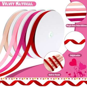 Wesnoy 4 Rolls 100 Yards Valentine's Day Velvet Ribbon Ornaments Gradient Pink Velvet Ribbon for Valentine Handmade Craft Ornament Gift Wrapping and Bow Making Valentine's Day Bouquet Packaging