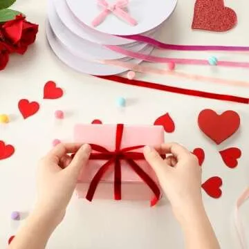 Wesnoy 4 Rolls 100 Yards Valentine's Day Velvet Ribbon Ornaments Gradient Pink Velvet Ribbon for Valentine Handmade Craft Ornament Gift Wrapping and Bow Making Valentine's Day Bouquet Packaging