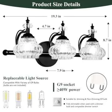 ONELEJA Vintage 3-Light Bathroom Vanity Light Fixture