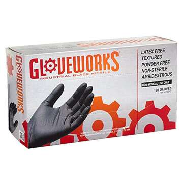 GLOVEWORKS Industrial Black Nitrile Gloves, Box of 100, 5 Mil, Size Large, Latex Free, Powder Free, Textured, Disposable, Food Safe, BINPF46100BX
