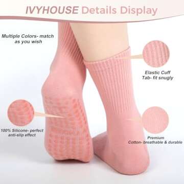Ivyhouse Grip Socks for Women, Long Pilates Non Slip Grippers Socks, Sticky Socks with Rubber Grips ...