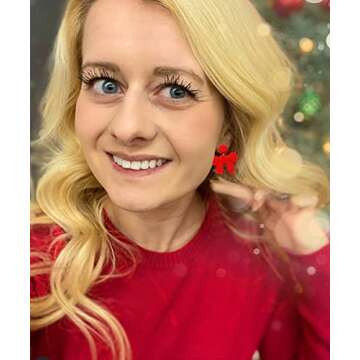 Christmas Earrings Beaded Xmas Bow Earring for Women Handmade Red Green Holiday Bow Drop Dangle Earr...