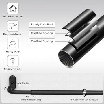 JRZOO 48-84 Inch Adjustable Blackout Curtain Rods