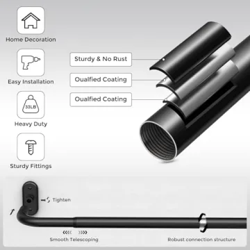 JRZOO 48-84 Inch Adjustable Blackout Curtain Rods