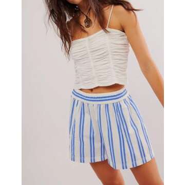 Yimoon Women's Striped Boxer Shorts Summer Casual Elastic Waist Pajama Bottoms Y2K Lounge Shorts