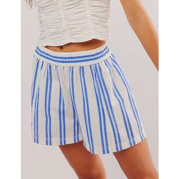 Yimoon Women's Striped Boxer Shorts Summer Casual Elastic Waist Pajama Bottoms Y2K Lounge Shorts