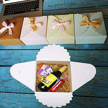 Chilly Gift Boxes, Set of 12 Decorative Treats Boxes, Cake, Cookies, Goodies, Candy and Handmade Bath Bombs Shower Soaps Gift Boxes for Christmas, Birthdays, Holidays, Weddings (Solid Color)