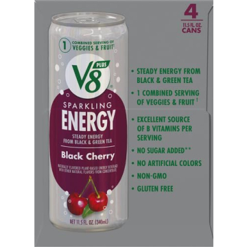 V8 Black Cherry Energy Drink, 4-Pack, 11.5 oz Cans