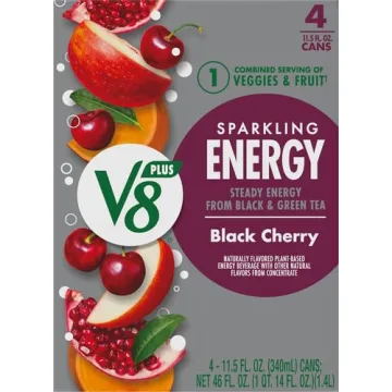V8 Black Cherry Energy Drink, 4-Pack, 11.5 oz Cans