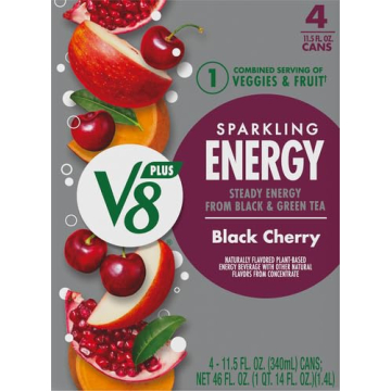 V8 Black Cherry Energy Drink, 4-Pack, 11.5 oz Cans