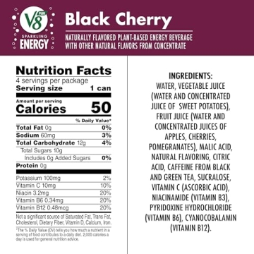 V8 Black Cherry Energy Drink, 4-Pack, 11.5 oz Cans