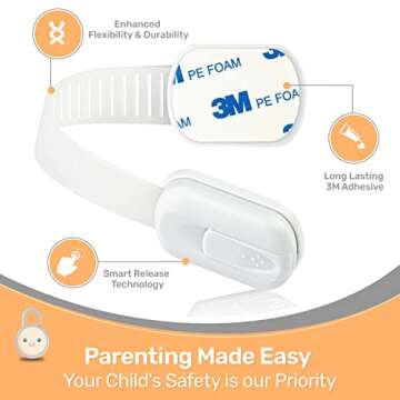 3M Adhesive Child Safety Strap Locks by Baby Proof Me, Baby Latches for Cabinets, Dishwashers, Fridg...