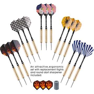 UZOPI 15 Packs Steel Tip Darts 18 Grams with Dart Sharpener and 3 Extra Flights, Aluminum Shafts & B...