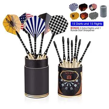 UZOPI 15 Packs Steel Tip Darts 18 Grams with Dart Sharpener and 3 Extra Flights, Aluminum Shafts & Brass Barrels, Levels in Every Rec Room, Man Cave, Bar and Game Room