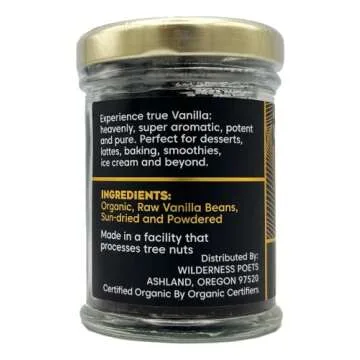 Wilderness Poets Pure Vanilla Powder - 100% Organic Ground Vanilla Beans - Tahitian Variety, Grade A | Potent, Super Aromatic, Perfect for Chefs, Baking, Ice Cream, Coffee Lattes, 1 Ounce (28 Grams)