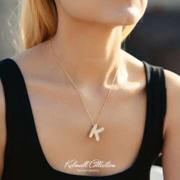 KELMALL Cubic Zirconia Bubble Initial Letter Necklace for Women - Elegant Gold Plated A-Z Alphabet N...